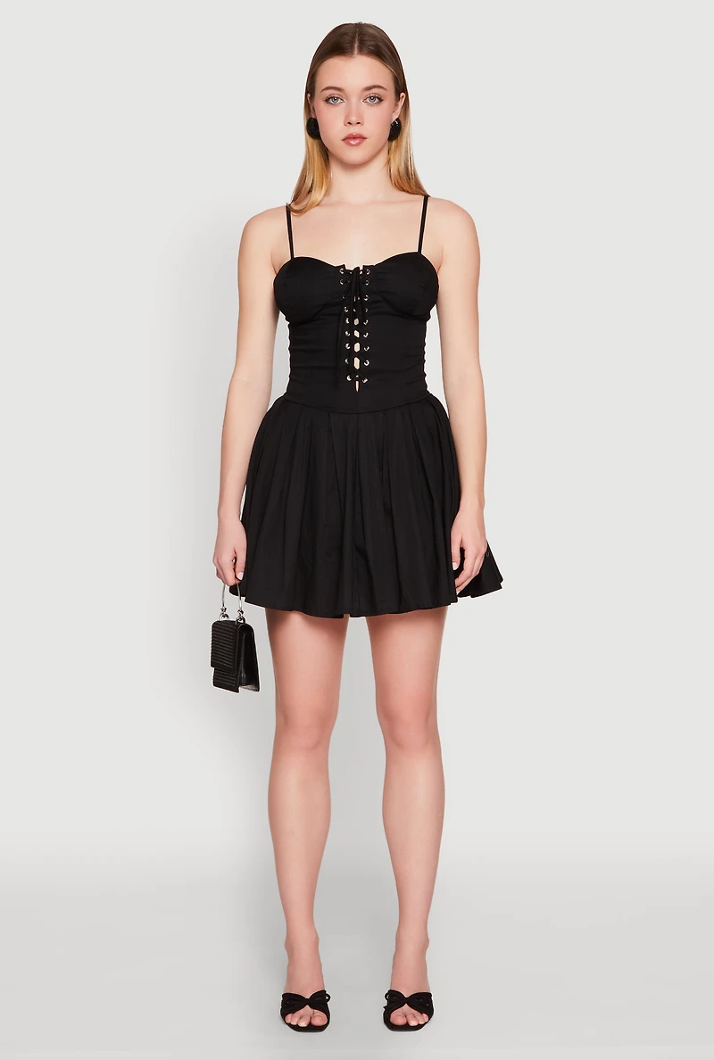Womens Lace Up Bustier Skater Dress,