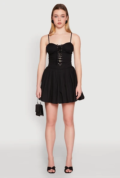 Womens Lace Up Bustier Skater Dress,