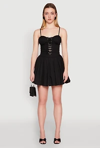 Womens Lace Up Bustier Skater Dress,