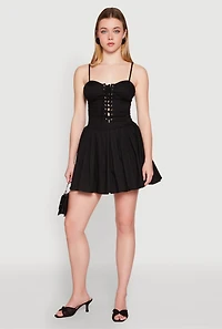 Womens Lace Up Bustier Skater Dress, Black, Size M