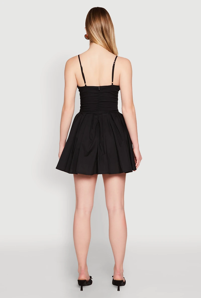 Womens Lace Up Bustier Skater Dress, Black, Size L