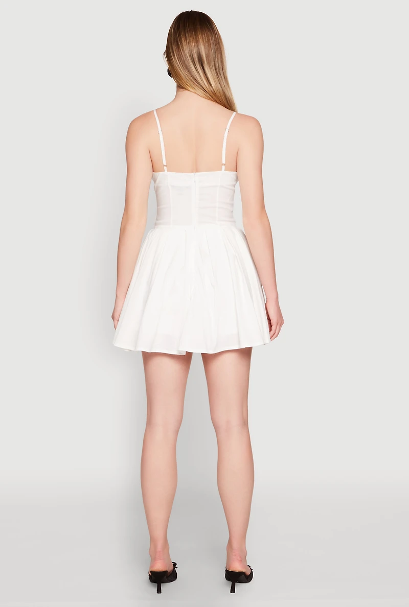 Womens Lace Up Bustier Skater Dress, White, Size XL