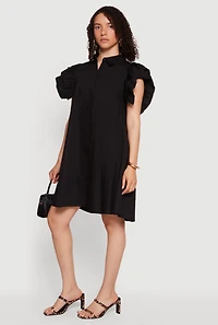 Tiered Ruffle Sleeve Poplin Button Front Dress