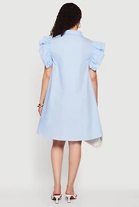 Tiered Ruffle Sleeve Poplin Button Front Dress