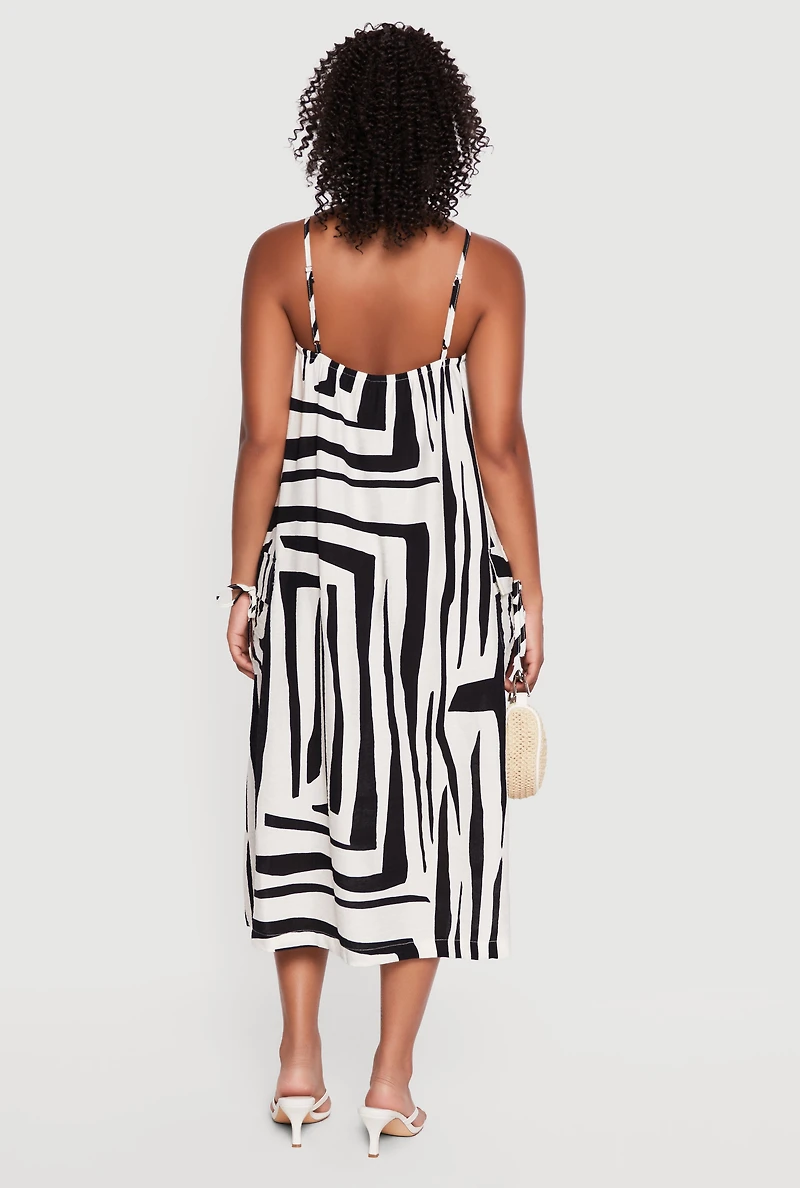 Geometric Print Cami Midi Dress with Pockets