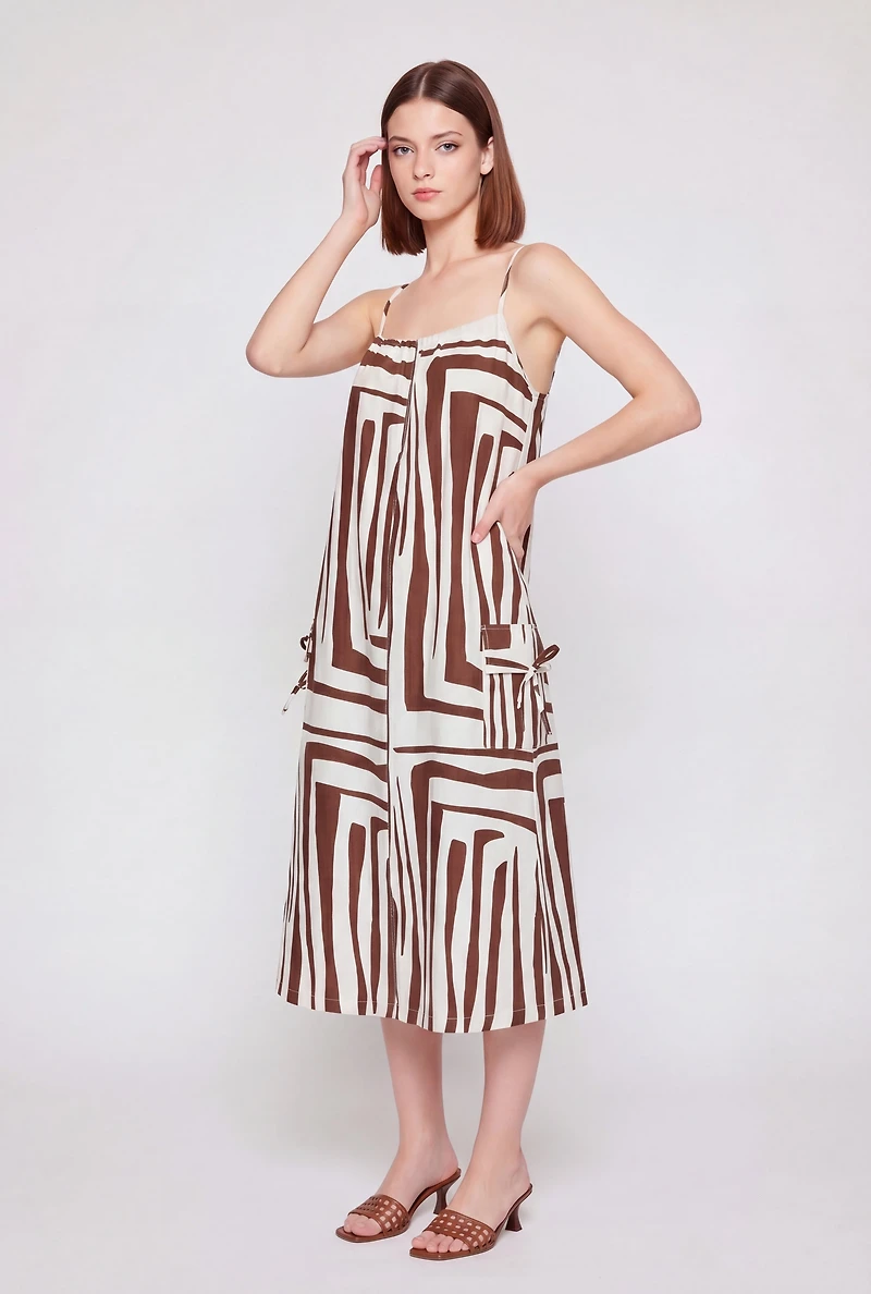 Geometric Print Cami Midi Dress with Pockets
