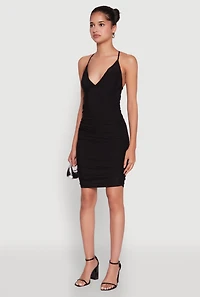 Womens Sleek Lace Up Tie Back Ruched Bodycon Dress,