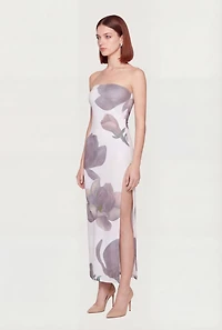 Strapless Floral Maxi Dress with Side Slit