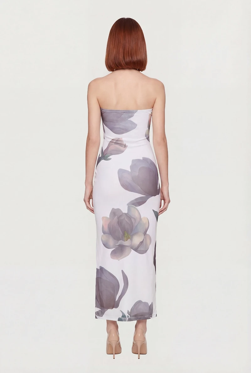 Strapless Floral Maxi Dress with Side Slit