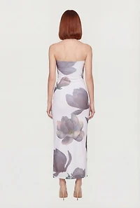 Strapless Floral Maxi Dress with Side Slit