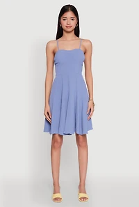 Womens Airy Bustier Pleated Skater Dress, Blue, Size M