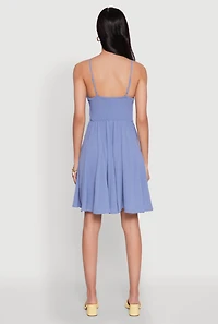 Womens Airy Bustier Pleated Skater Dress, Blue, Size M