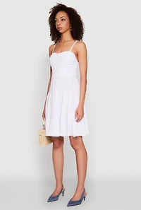 Womens Airy Bustier Pleated Skater Dress, White, Size M