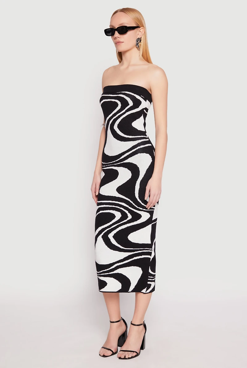 Womens Swirl Print Zip Back Tube Dress, Multi, Size M