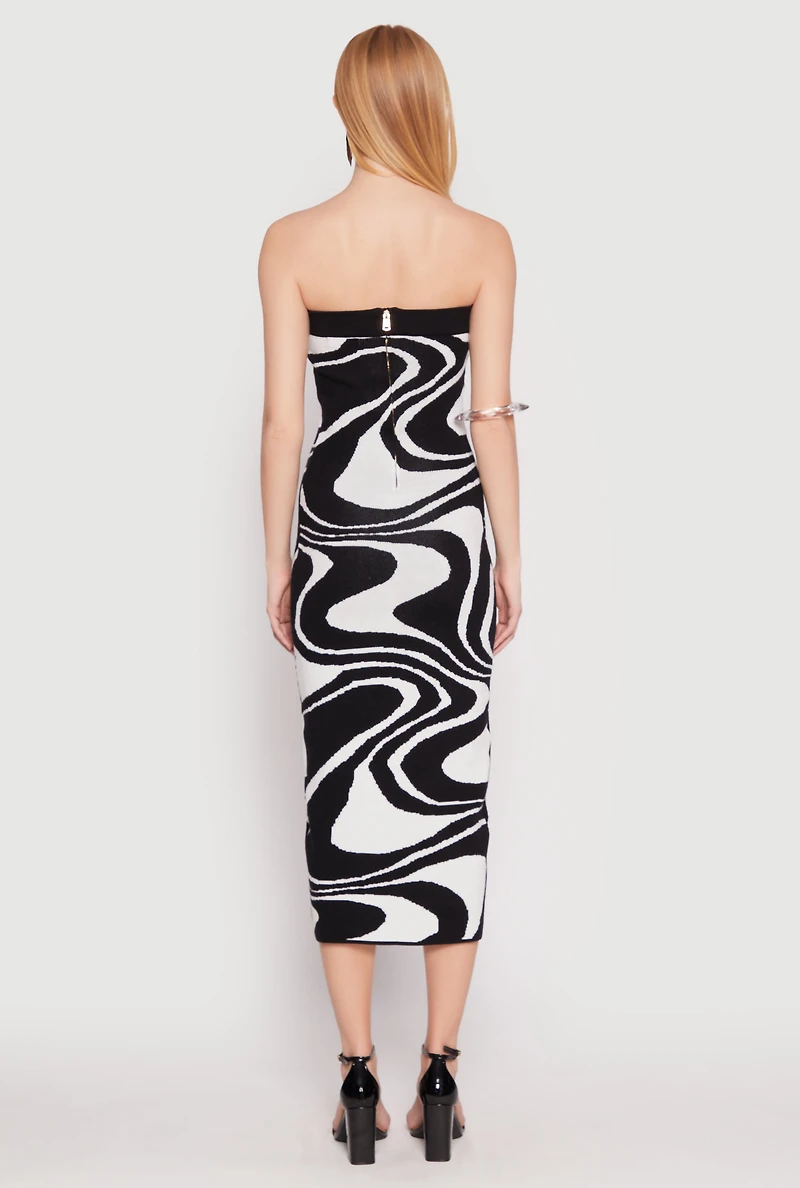 Womens Swirl Print Zip Back Tube Dress, Multi, Size M
