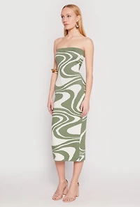 Womens Swirl Print Zip Back Tube Dress, Green,