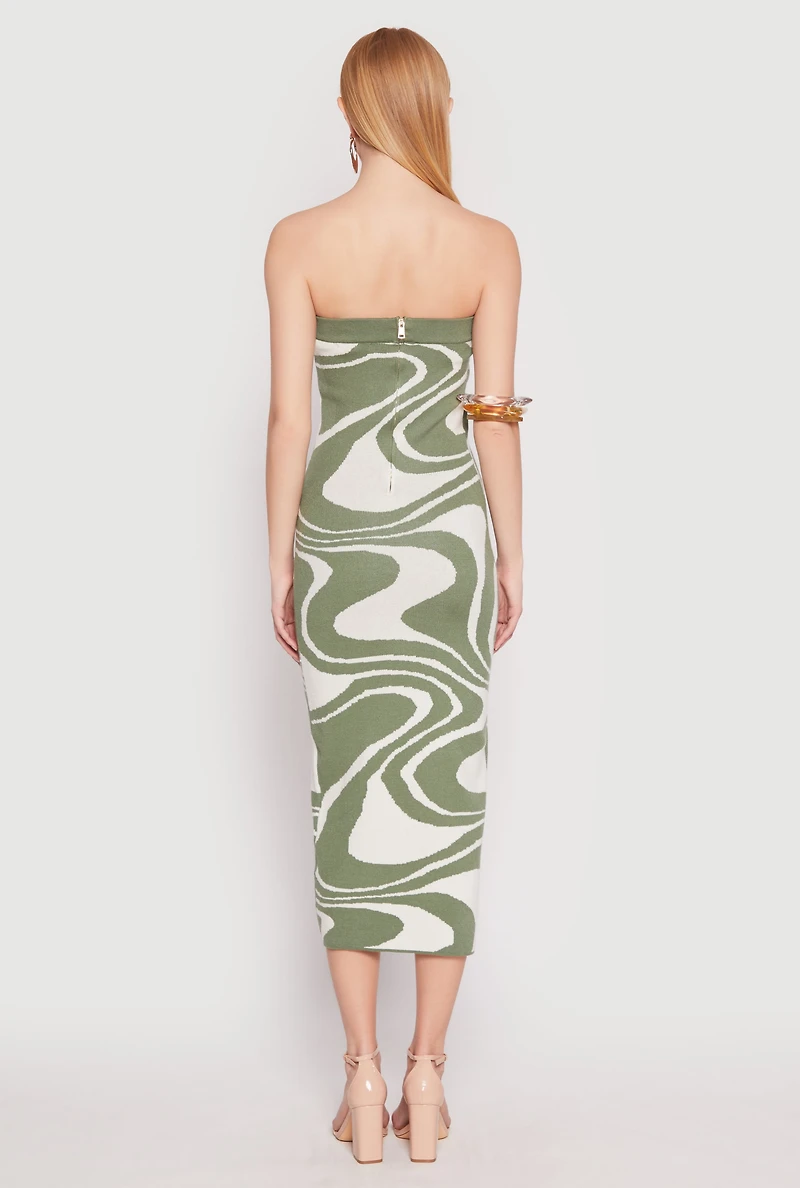 Womens Swirl Print Zip Back Tube Dress, Green,