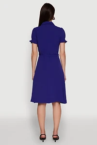 Womens Chic Smocked Puff Sleeve Shirt Dress with Tie Waist Belt,