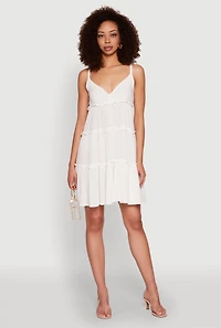 Womens Gauze Knit Cami Tiered Dress, White,