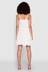 Womens Gauze Knit Cami Tiered Dress, White,