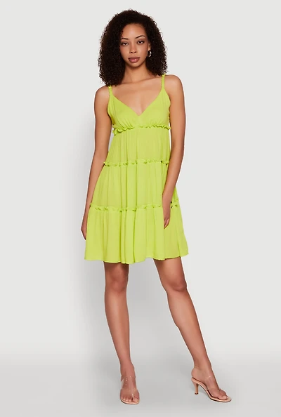 Womens Gauze Knit Cami Tiered Dress, Green, Size L