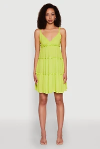Womens Gauze Knit Cami Tiered Dress, Green, Size L
