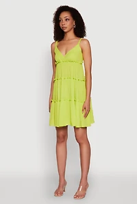 Womens Gauze Knit Cami Tiered Dress, Green, Size L