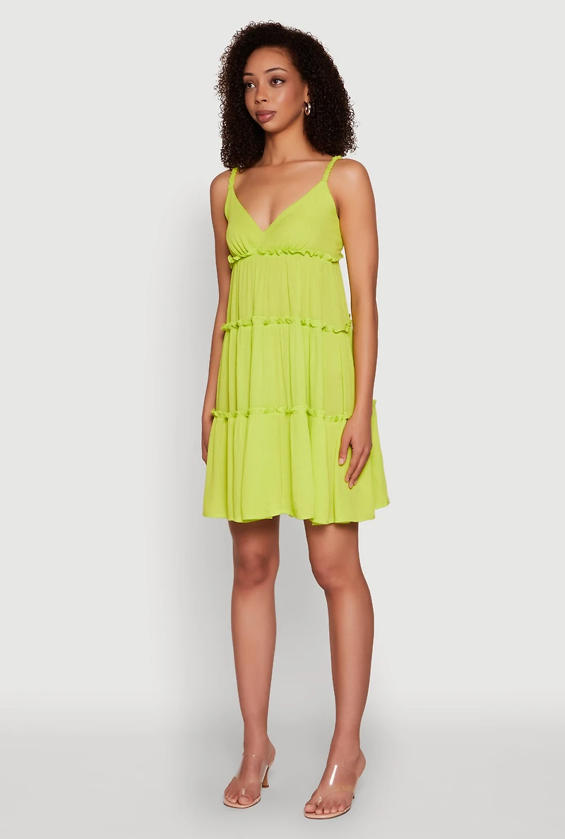Womens Gauze Knit Cami Tiered Dress, Green, Size S