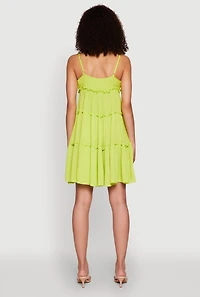 Womens Gauze Knit Cami Tiered Dress, Green, Size L