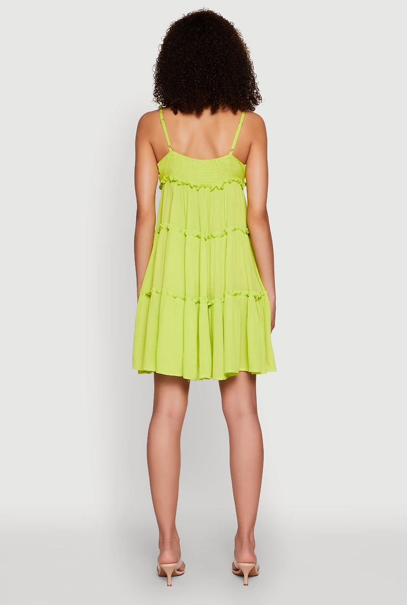 Womens Gauze Knit Cami Tiered Dress, Green, Size S
