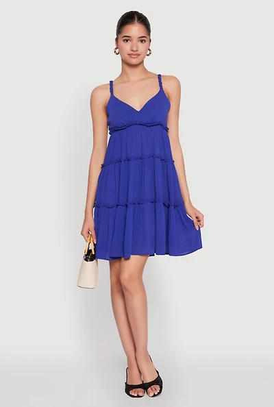 Womens Gauze Knit Cami Tiered Dress, Blue, Size S