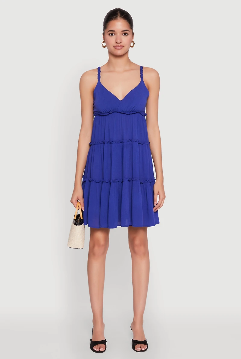 Womens Gauze Knit Cami Tiered Dress,