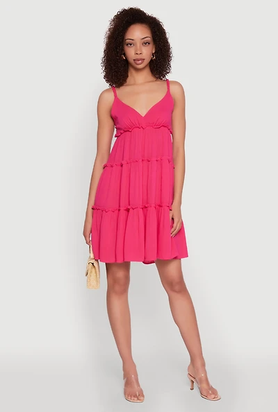 Womens Gauze Knit Cami Tiered Dress,