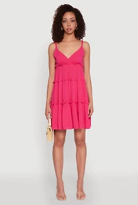 Womens Gauze Knit Cami Tiered Dress,