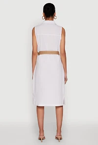Womens O Ring Belted Sleeveless Utility Dress, White, Size S