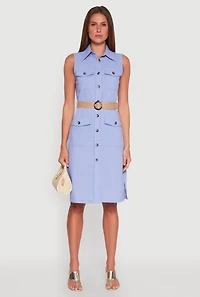 Womens O Ring Belted Sleeveless Utility Dress, Blue, Size M