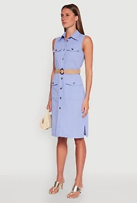 Womens O Ring Belted Sleeveless Utility Dress, Blue, Size M