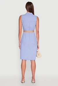 Womens O Ring Belted Sleeveless Utility Dress, Blue, Size M