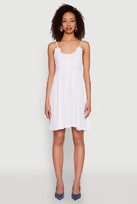 Womens Floral Crochet Detail Empire Waist Mini Dress, White,