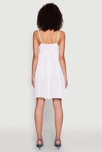 Womens Floral Crochet Detail Empire Waist Mini Dress, White,