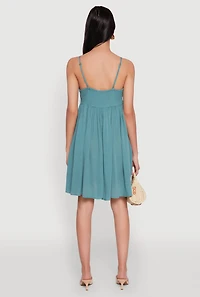 Womens Floral Crochet Detail Empire Waist Mini Dress, Green, Size L