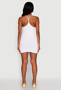 Womens Seamless Rib Knit Scoop Neck Racerback Cami Dress, White, Size L-XL