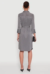 Womens Classic Fit Striped Midi Dress with Tie Waist Belt, Multi, Size XL