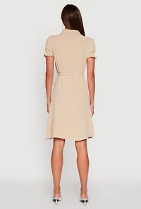 Womens Crepe Knit Puff Sleeve Shirt Dress, S