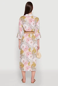Womens Floral Button Front Belted Shirt Dress, Multi,
