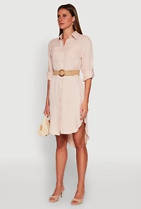 Womens High Low Shirt Dress, Beige, Size M