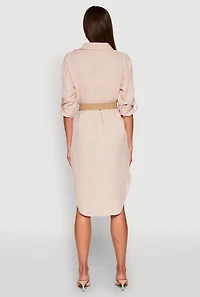 Womens High Low Shirt Dress, Beige, Size M