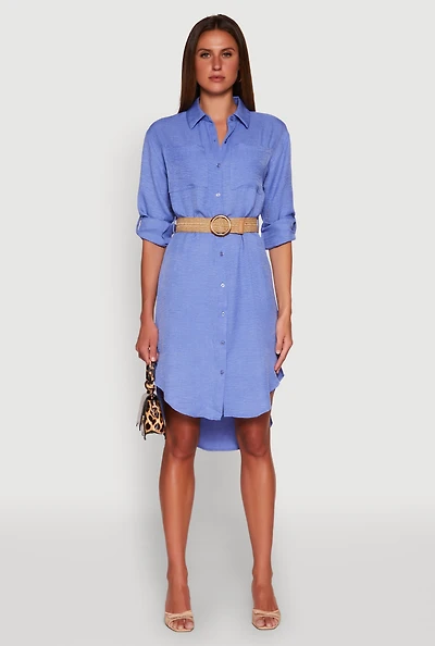 Womens High Low Shirt Dress, Blue, Size S