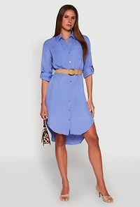 Womens High Low Shirt Dress, Blue, Size S