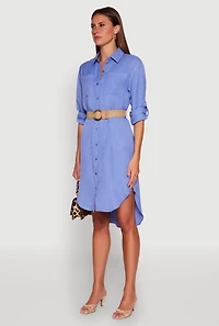 Womens High Low Shirt Dress, Blue, Size S